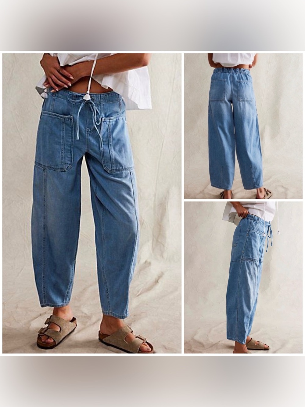 NWOT Free People We The Free Silverton Pull-On Barrel Jeans - blue - SMALL